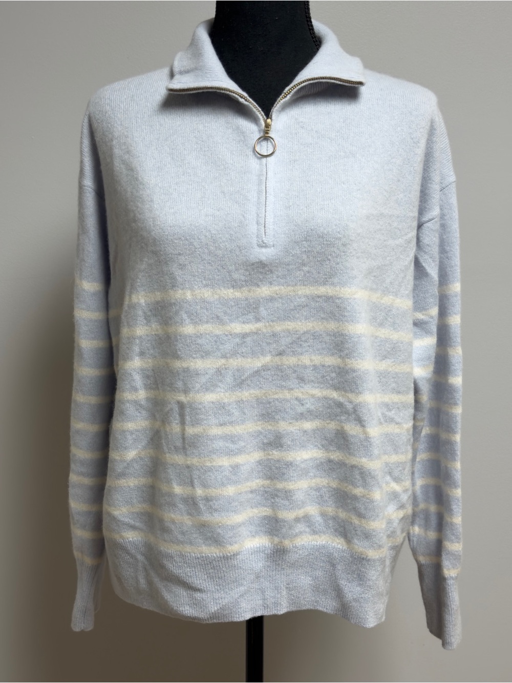 C by Bloomingdale's Women's 100% 2-Ply Cashmere Striped Quarter Zip Sweater M